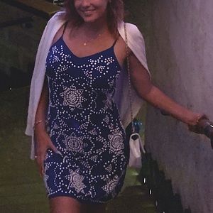 Michael Kors Women's US M Studded Mosaic-effect Slip Dress Twilight Blue